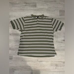 Green and white striped polo shirt